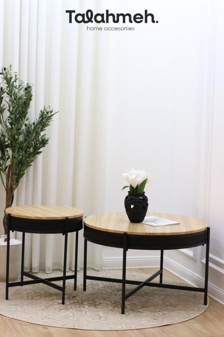 طاوله حديد وجه خشب